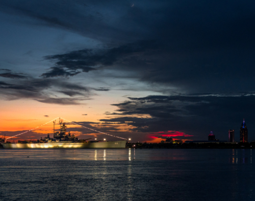 USS Alabama and Mobile Skyline